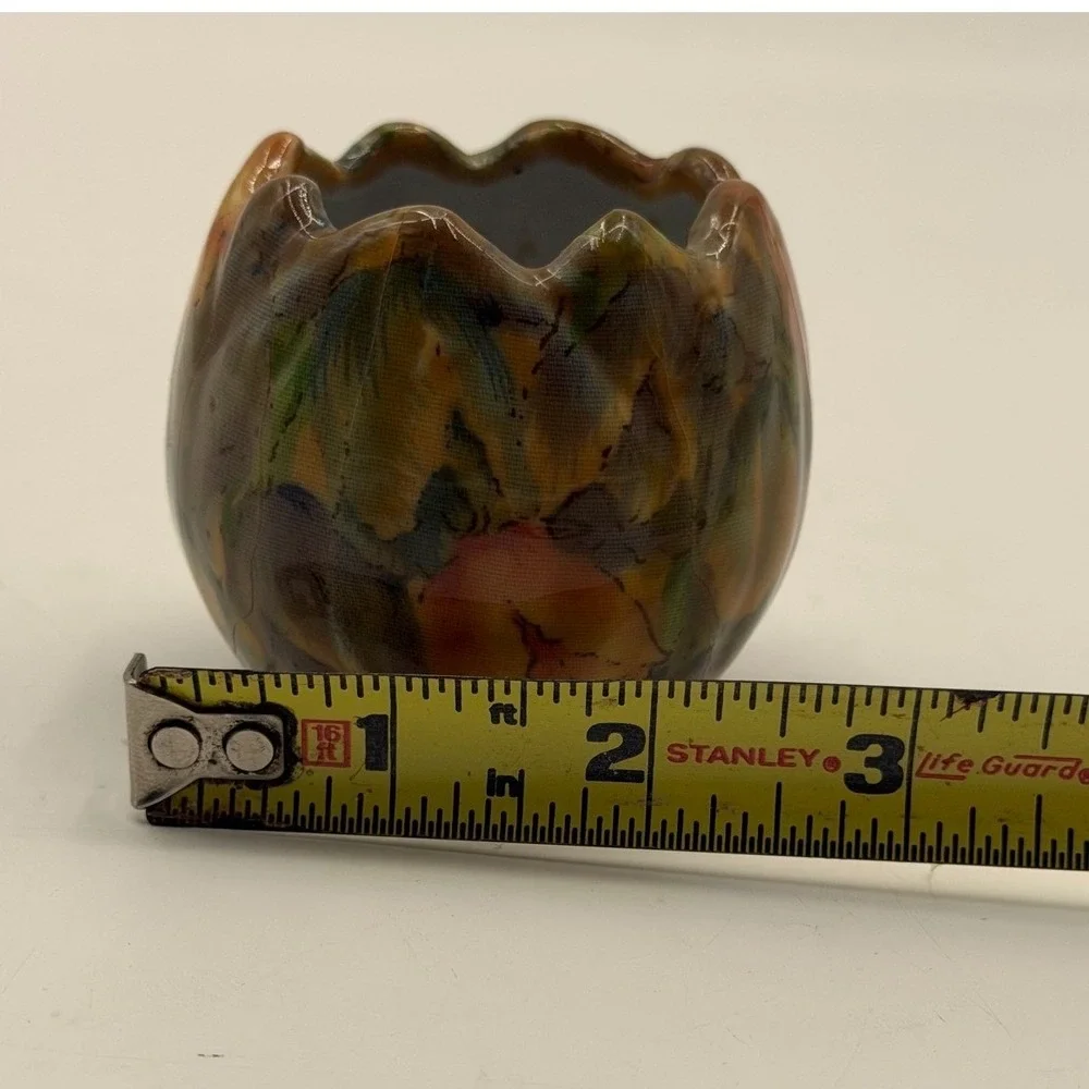 Vintage Art Pottery Ceramic Votive Holder planter Earth Tone Glaze Tulip 2.5in